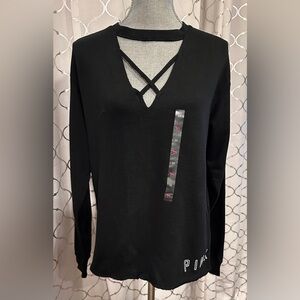 New NWT Victoria's Secret PINK Logo Long Sleeve Sweatshirt Top size XS